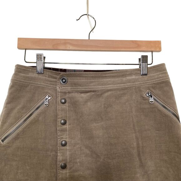 Kuhl Streamline Corduroy Snap Front Mini Skirt Gray Women’s Size 4 Pockets Logo - Picture 3 of 11